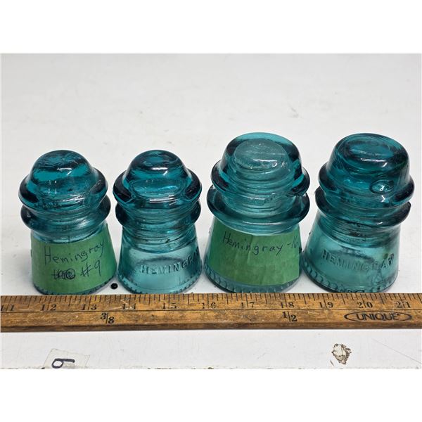 4 blue glass insulators-