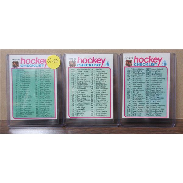3x1975-76 topps checklists-unmarked