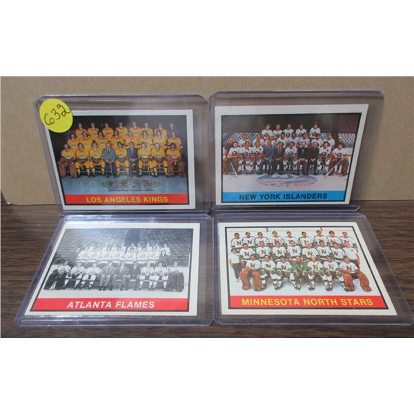 4x1974-75 OPC team cards (NYI, Atlanta, Minnesota and LAK)