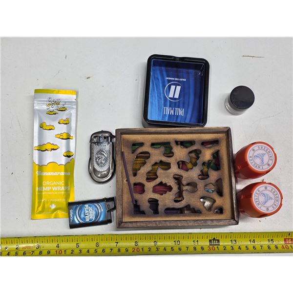 Lighters, incense, ash tray and grinders