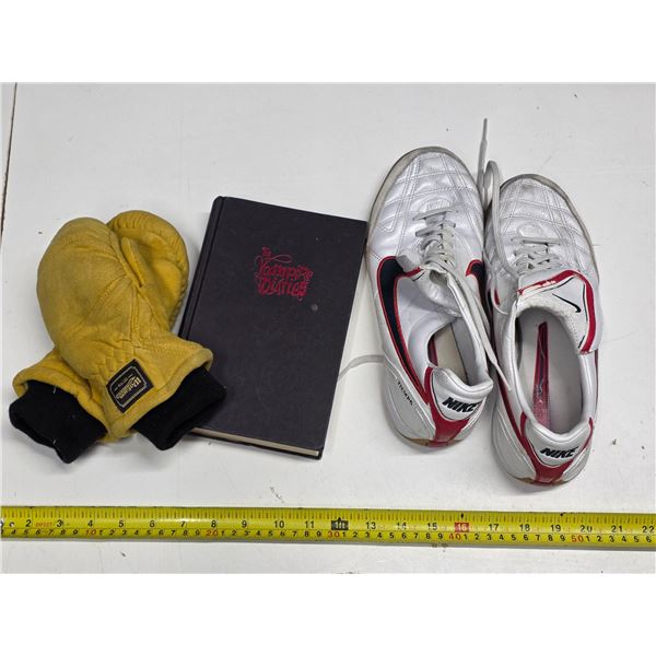 Book, shoes and gloves