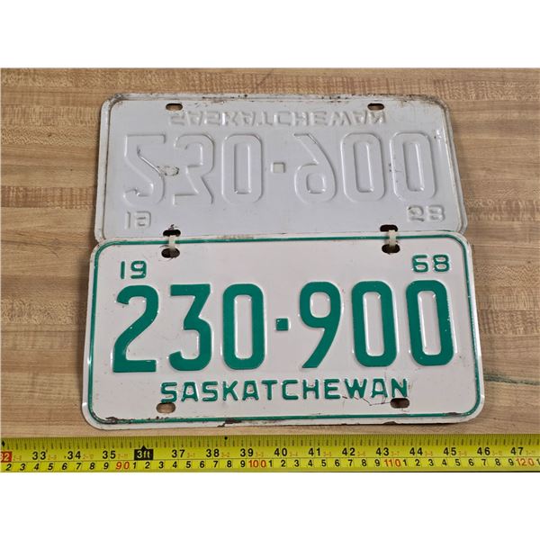 Pair of 1968 Saskatchewan license plates