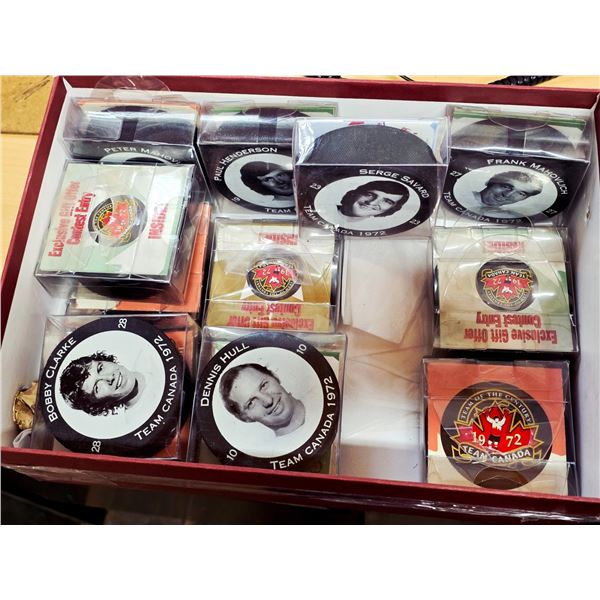 Team canada 1972 collection od hockey pucks