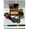 Image 1 : Cedar box, 2 vintage sifters & assorted items