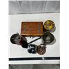 Image 2 : Cedar box, 2 vintage sifters & assorted items
