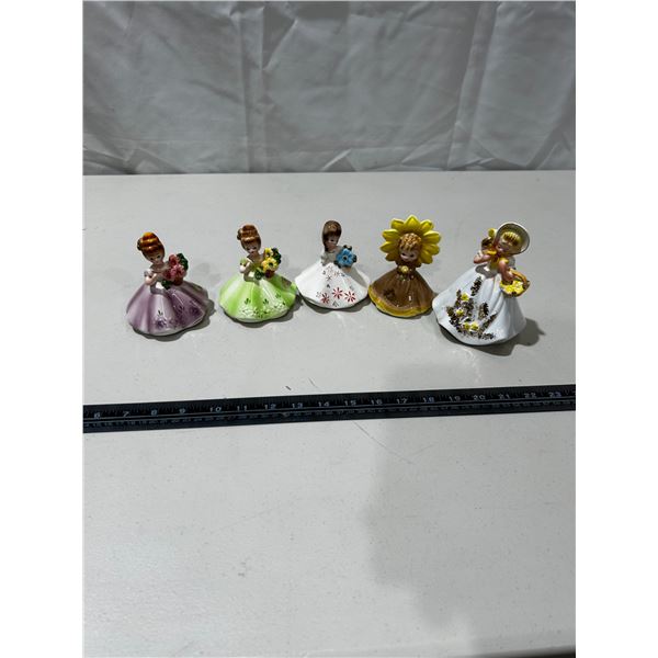 5 Vintage Josef Original by Giftcraft figurines (1 with broken arm & small chip)
