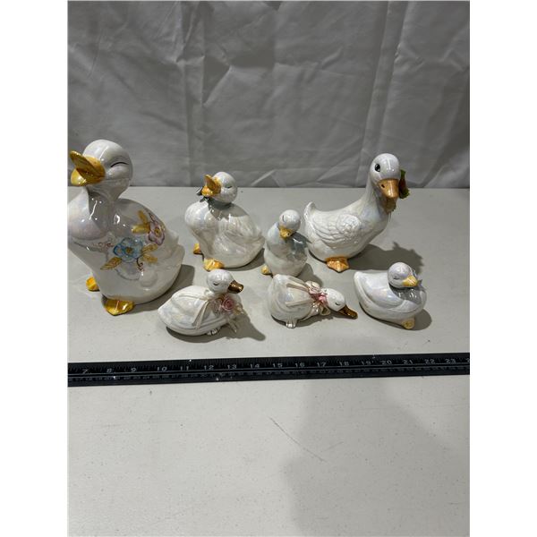 7 Vintage irridescent ceramic duck ornaments