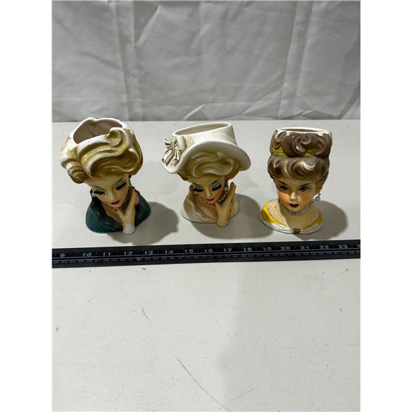 3 Vintage Rubens lady head vases