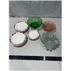 Image 1 : Vitrified Ridgway bowls, saucers & candy dishes (dark green dish has small chip)