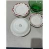 Image 2 : Vitrified Ridgway bowls, saucers & candy dishes (dark green dish has small chip)