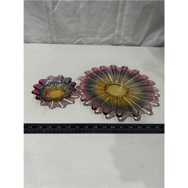 2 Vintage Federal irridescent carnival glass dishes