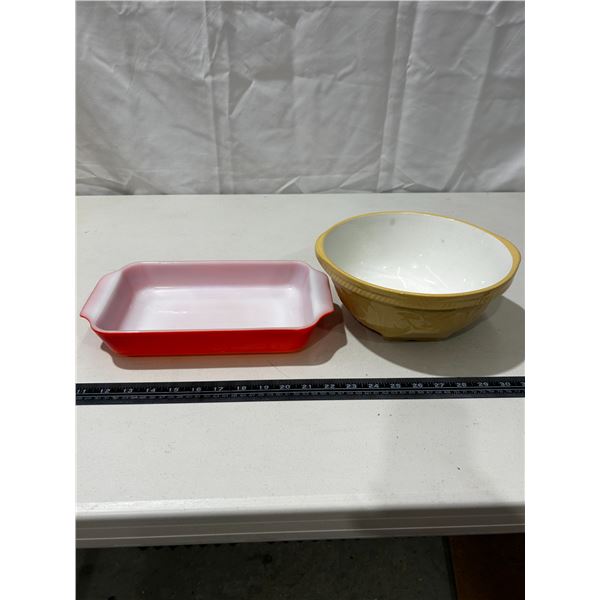 Vintage Fire King casserole & Greens gripstand bowl