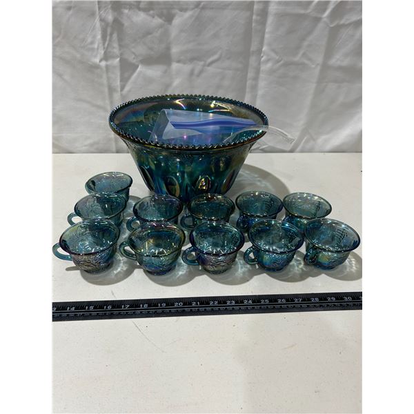 Vintage Carnival glass punch bowl set