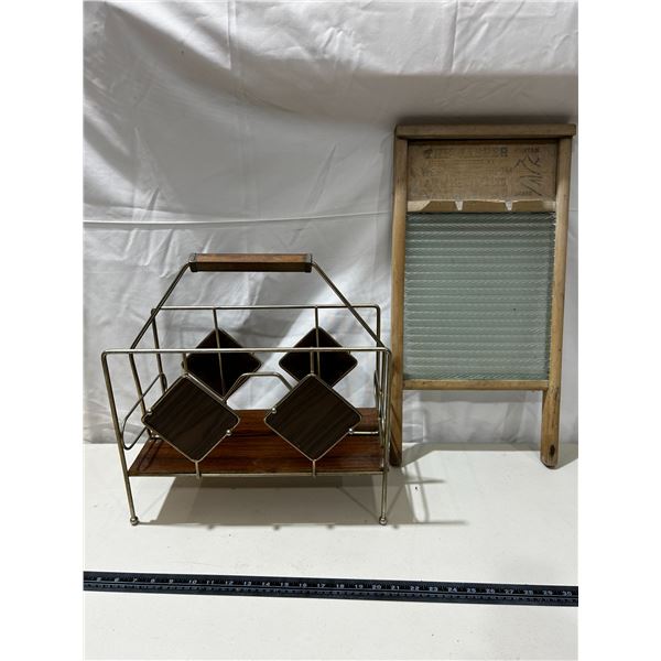Vintage washboard & newspaper rack