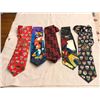 Image 1 : Five novelty ties: red Canadian provinces’ Coat of Arms, Woody Woodpecker and Friends, bicy