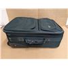 Image 6 : 2-Piece green luggage set (cargo and take on). Towing strap included to tow both with one hand. All 