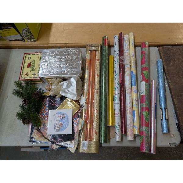 Unique Christmas tree decorations + metal Christmas box + mostly Christmas wrapping paper.
