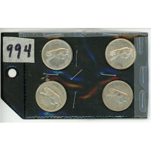 4-25 cent Silver Quarters; Cougar 1867-1967
