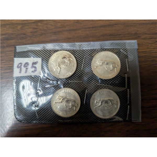 4-25 cent Silver Quarters; Cougar 1867-1967