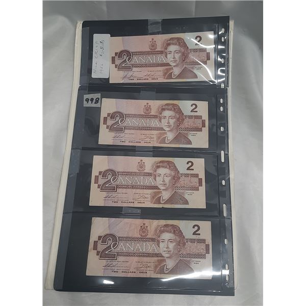 4-crisp $2 bills 1986