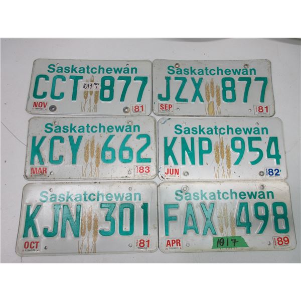 (6) 1980's Sask License Plates