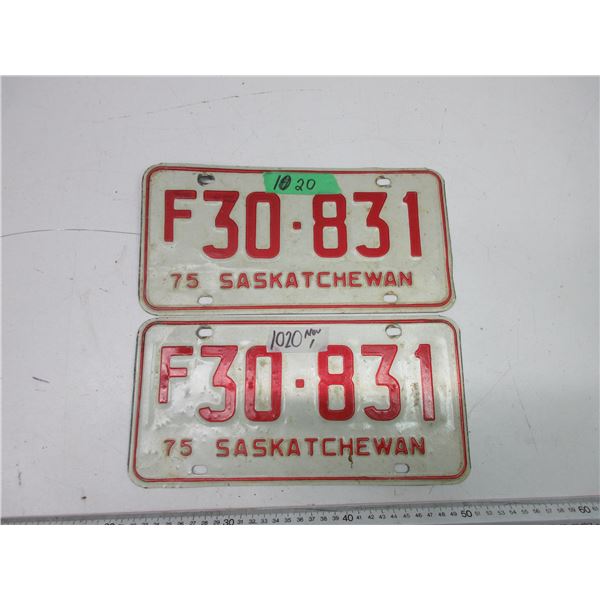Pair 1975 Sask License Plates