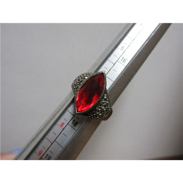 Silver Colored Ring With Red Stone