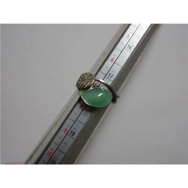 9.25 Silver Ring with Leaf Plus Green Stone