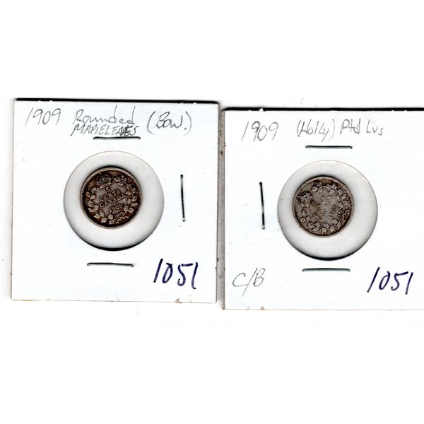 1051.  1909 5 CENT SILVER ROUND LEAVES AND POINTED LEAVES VARIETIES