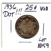 Image 1 : 1059.  SCARCE 1936 DOT VARIETY TWENTY-FIVE CENT