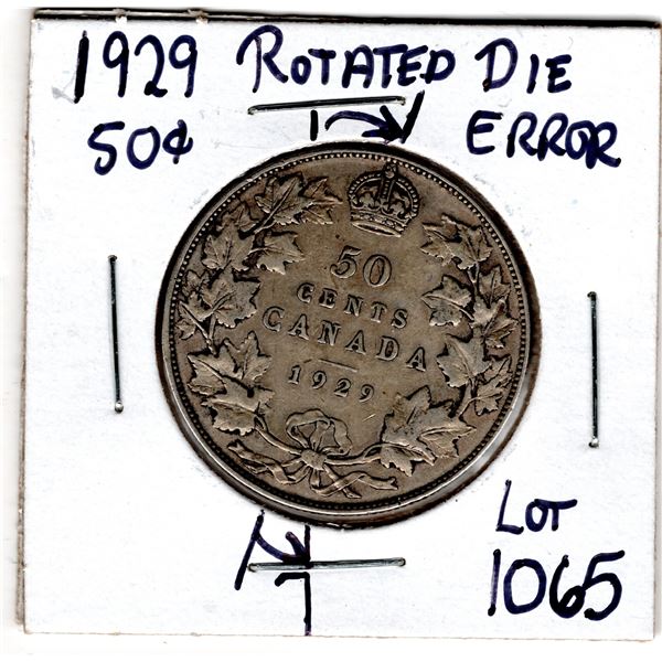 1065.  1929 FIFTY CENT ROTATED DIE