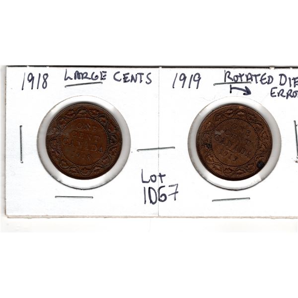 1067.  1918 AND 1919 LARGE CENT
