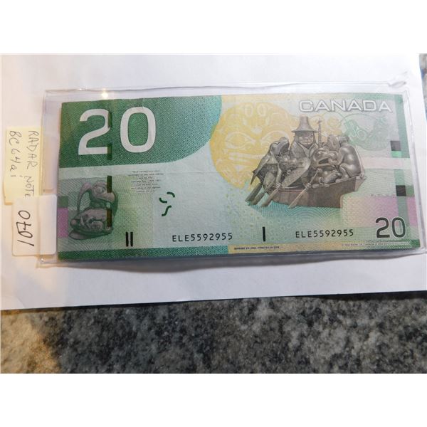 1070.  20 DOLLAR BILL 3 DIGIT RADAR GREAT NUMBER