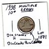 Image 1 : 1071.  1938 TEN CENT MULTIPLE DIE CRACK ERRORS