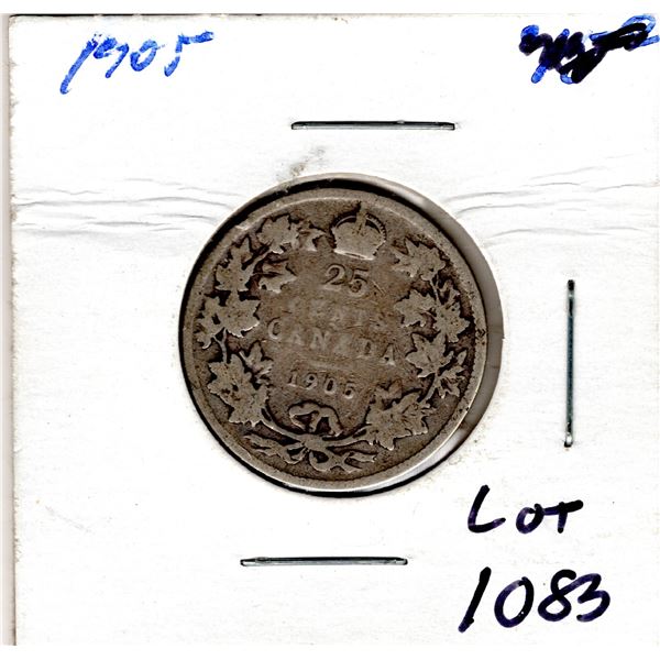 1083.  1905 TWENTY-FIVE CENT SILVER