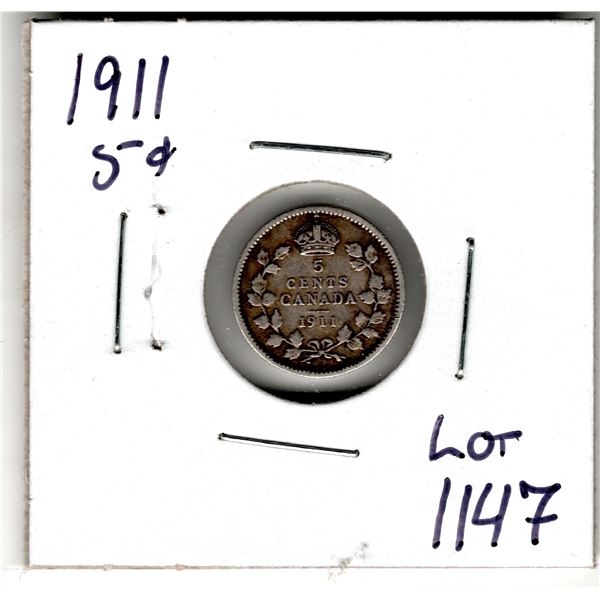 1147.  1911 FIVE CENT SILVER