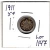 Image 1 : 1147.  1911 FIVE CENT SILVER