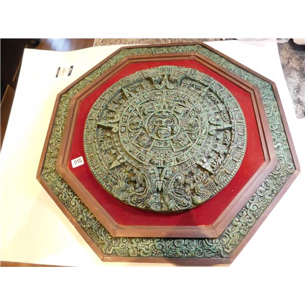 1156.  LARGE CRUSHE MALACHITE MCM MAYAN CALANDER WALL HANGING