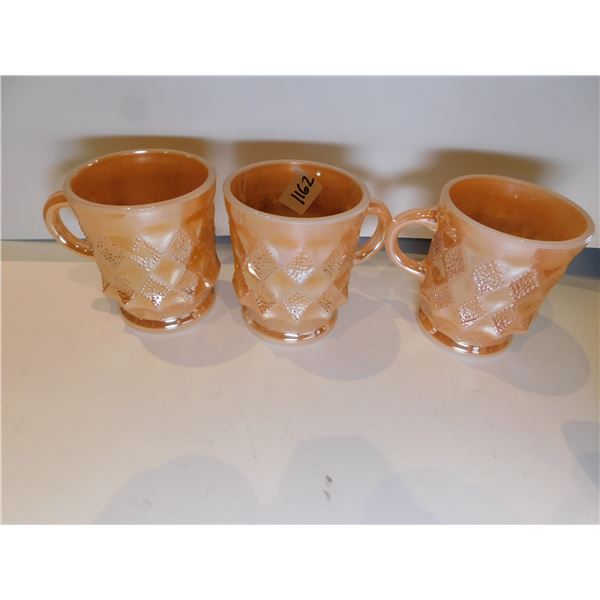 1162.  3-PEACH LUSTRE KIMBERLEY DIAMOND C-HANDLE MUGS