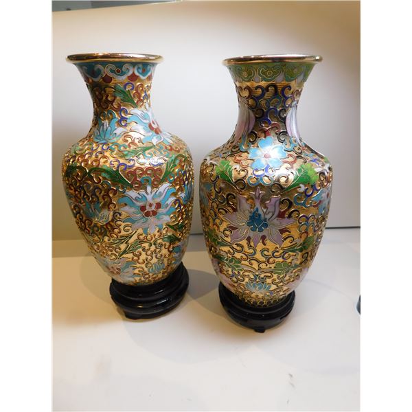 1167.  2-CLOISONNE DECORATIVE ORIENTAL VASES AND STANDS