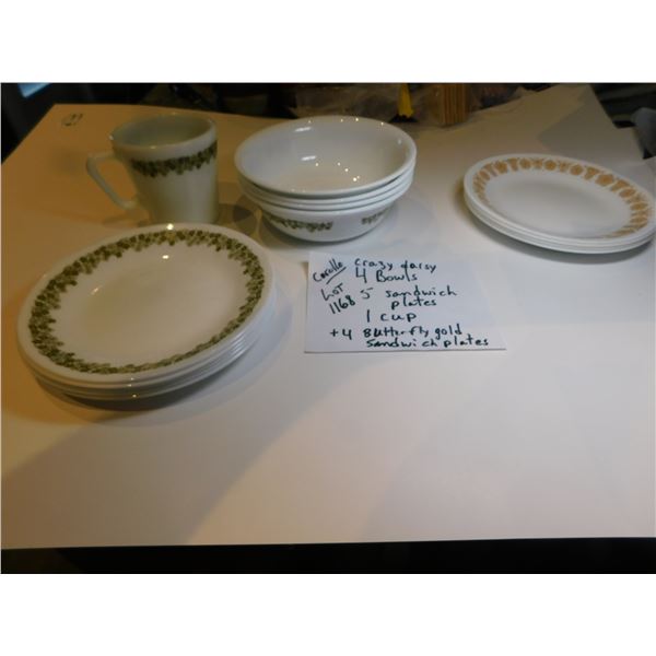 1168.  CORELLE DISHES CRAZY DAISY ABD BUTTERFLY GOLD PATTERNS, SEE PICTURES