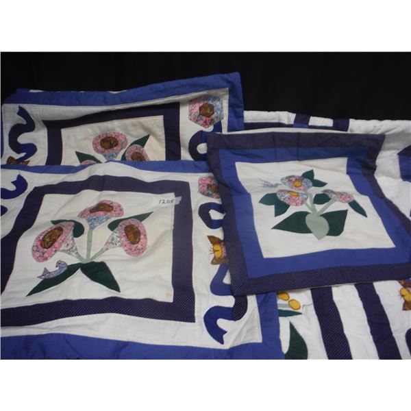 Queen Size Quilt w/ 2 Pillow Shams, 1 Cushion Cover
