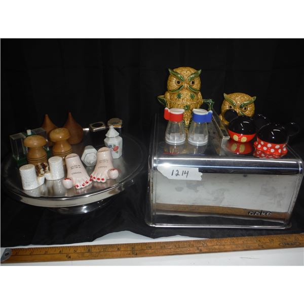 Lot of Salt and Pepper Sets, W/ Cake Cover and Riser