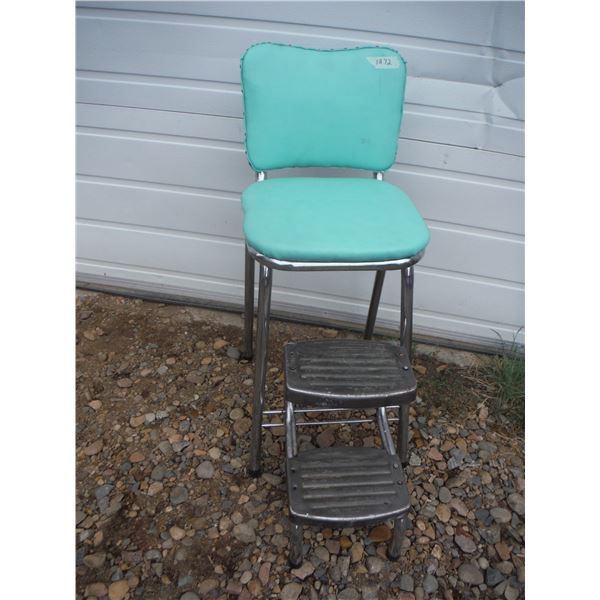 Vintage kitchen step stool, recovered