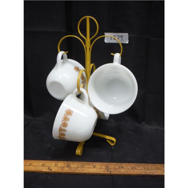 corell tea cups & metal holder