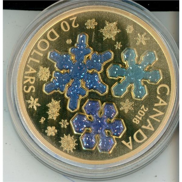 Royal Canadian Mint Coin, Housed in original Case 2018 20 Dollar Fine Silver Coin Ice Crystals