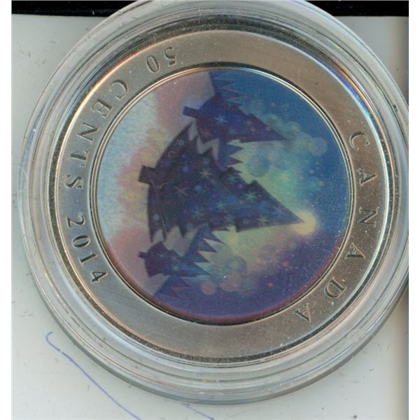 Royal Canadian Mint Coin, Housed in original Case 2014 50- Cent Coin: Lenticular Christmas Tree