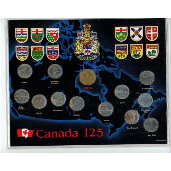 Canada 125th Anniversary 25 Cent Coin Collection w/ Canadian Dollar w/ Original Base