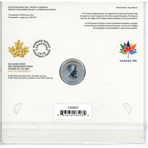 2017 5 Dollar Canadian Fine Silver Coin 99.99% Pure Silver SEALED
