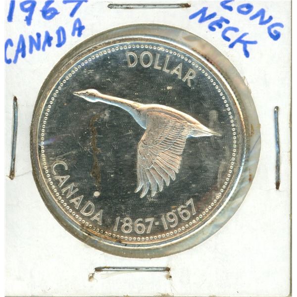 1967 Canadian Long Neck Silver Dollar Coin
